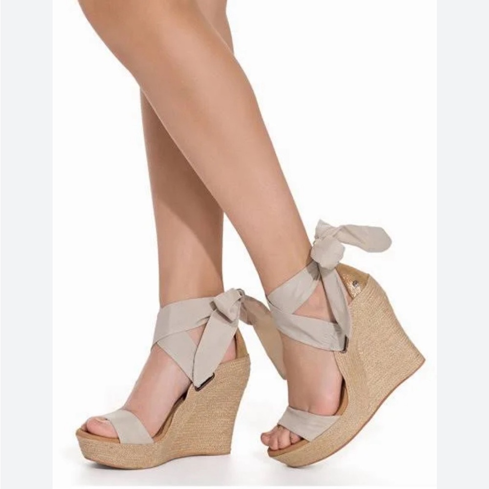 UGG Cream Wedge Sandals with Ankle Wrap